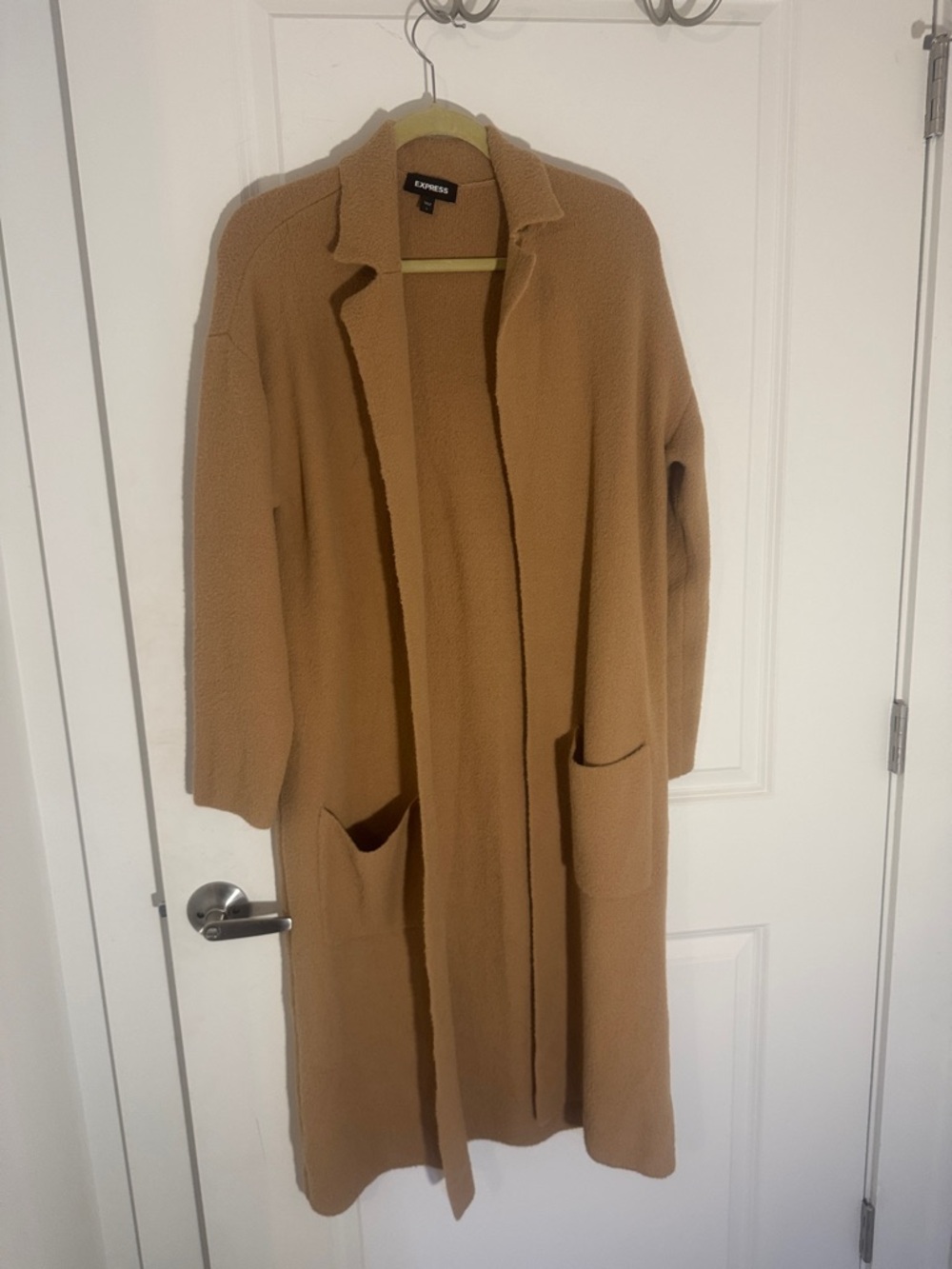 Express Camel Brown Open-Front Cozy Cardigan